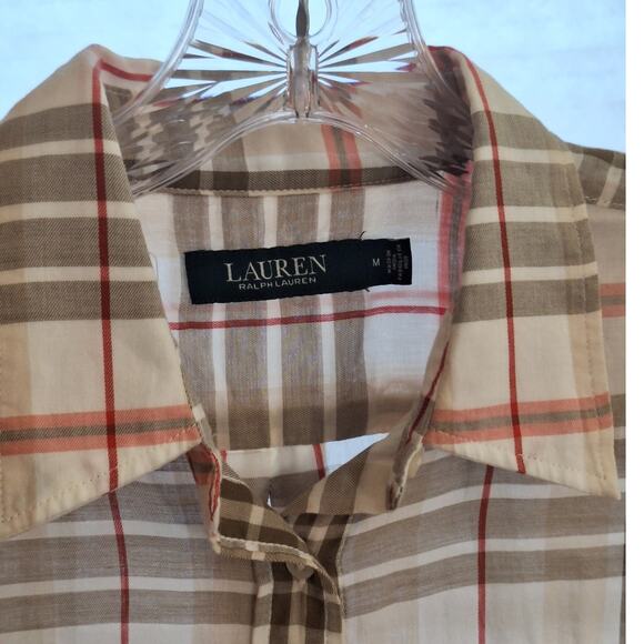Lauren Ralph Lauren Shirt Women Medium Lightweight Cotton Plaid Classic Preppy - Picture 2 of 9